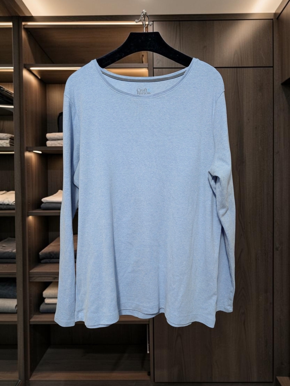 Croft & Barrow Light Blue Heather Long Sleeve Classic Tee Women's Large EUC